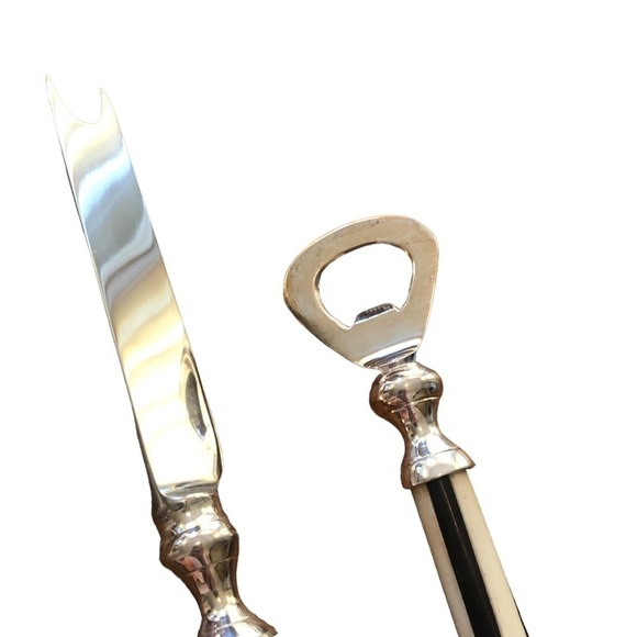 Vintage Bar 4PC Utensils Striped Marble Handles Black White Cocktail Mid Century - Picture 3 of 6